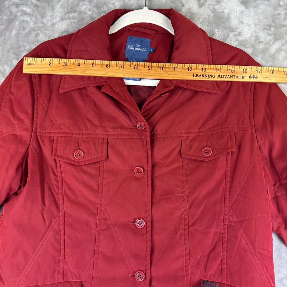 Faonnable Quilted Button Down Jacket Womens M Red… - image 6